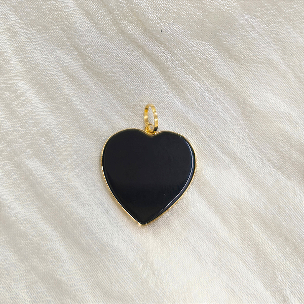 Pingente Ouro 18K Coração Ônix 15mm