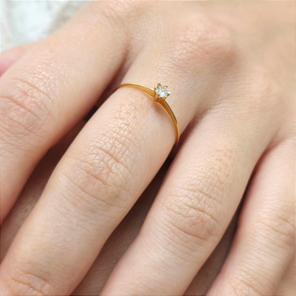 Anel Solitário Elevado 6 garras em Ouro 18k