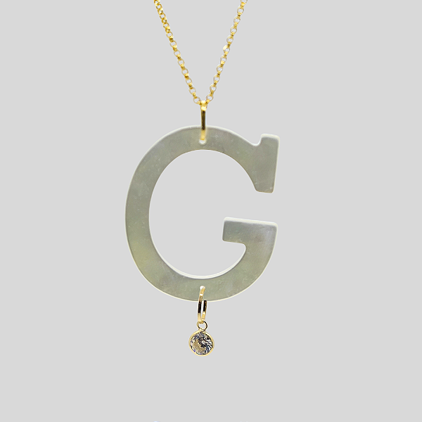 Pingente Ouro 18K Letra "G" Madrepérola
