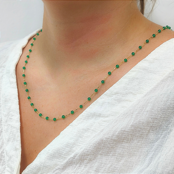 Colar Ágata Ouro 18k com Pedra Natural