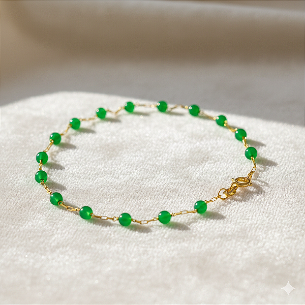 Pulseira Ágata Ouro 18k com Pedras Naturais