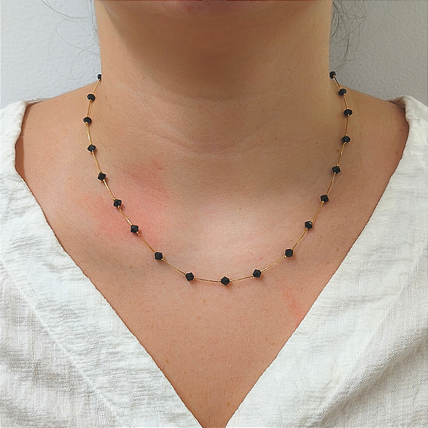 Colar Cristal Ônix em Ouro 18k