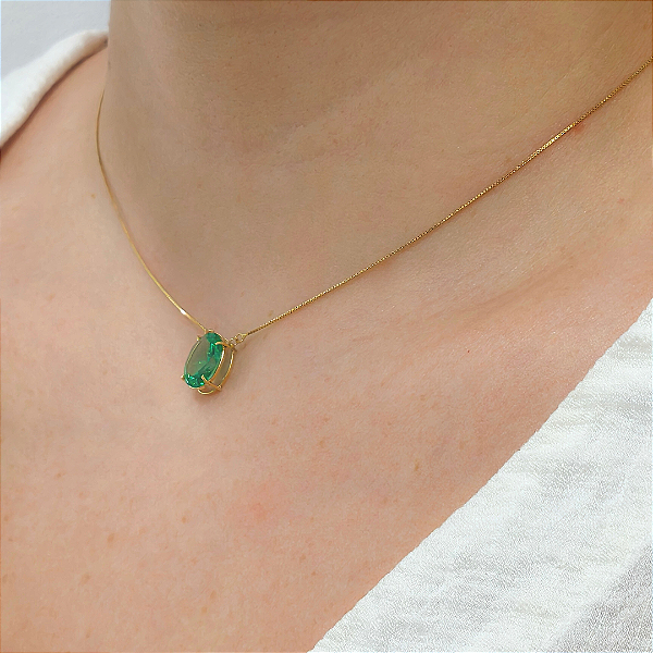 Colar Ouro 18k Green Stone