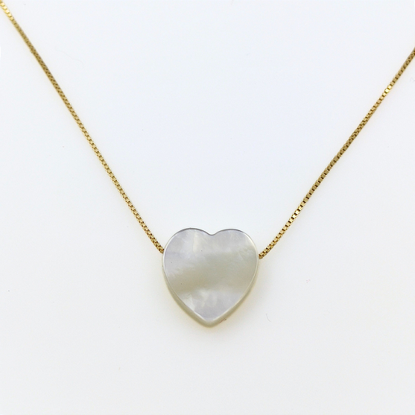 Colar Ouro 18k Coração Madrepérola na Corrente Veneziana - 50cm
