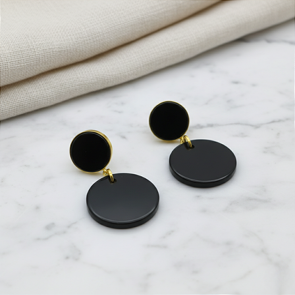 Brinco Double Ônix em Ouro 18k