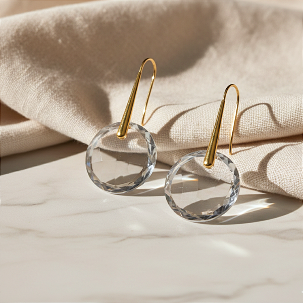 Brinco Lua de Cristal em Ouro 18k