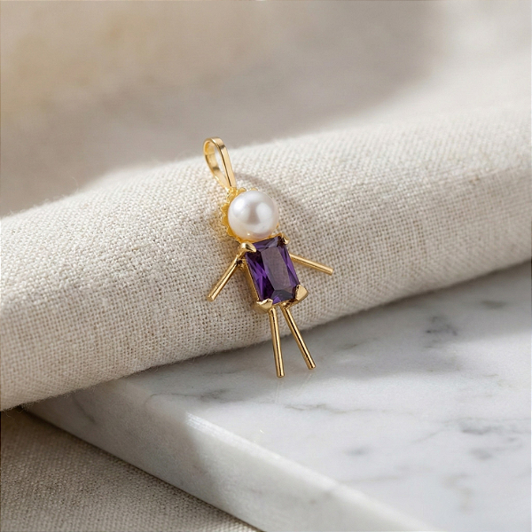 Pingente Filhos Ouro 18k Menino Roxo