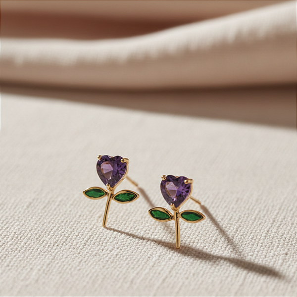 Brinco Tulipa Roxa em Ouro 18k