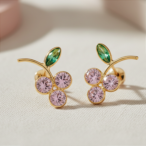 Brinco Uvinha Rosa em Ouro 18k