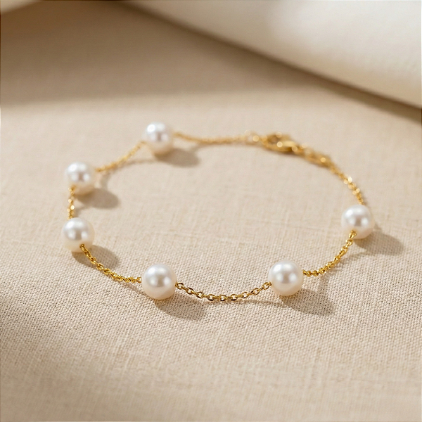Pulseira Ouro 18k Pérolas Naturais 6mm