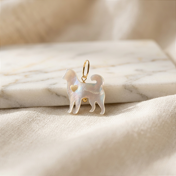 Pingente Pets Ouro 18K Husky Madrepérola