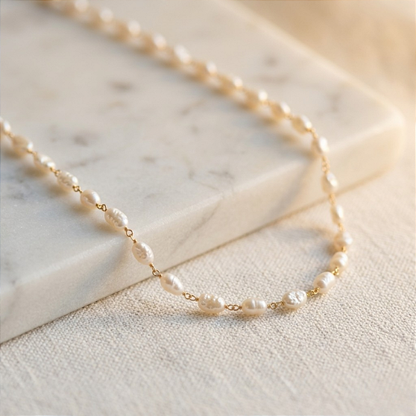 Colar Ouro 18k com Pérolas Naturais Irregulares