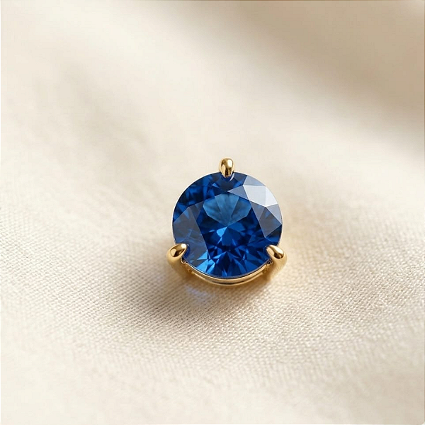 Pingente Ouro 18k Ponto de Luz Redonda 6mm Azul