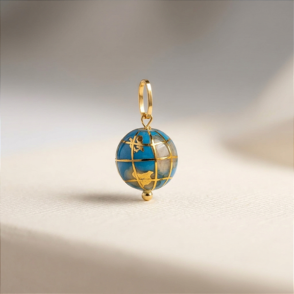 Pingente Copa Mundi Azul Claro com Ouro 18K