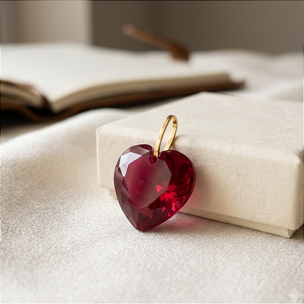 Pingente Coração Vermelho com Ouro 18K