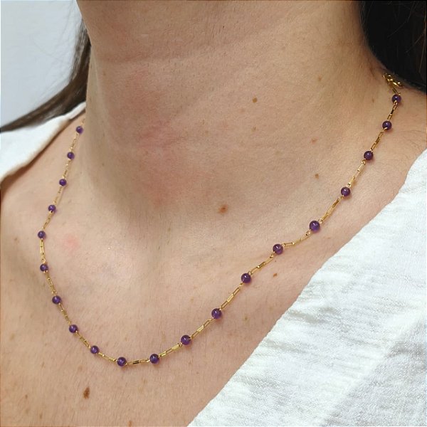 Colar Arella Ouro 18k com Ametista Natural