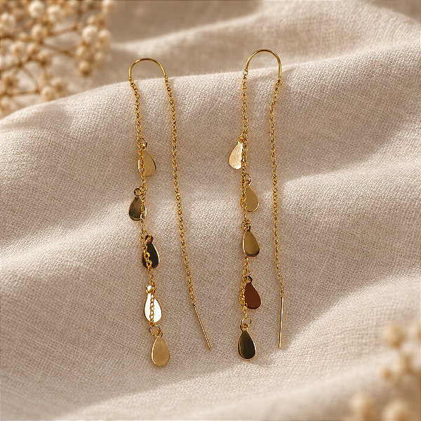 Brinco Gancho Medalhas Gotas Ouro 18k