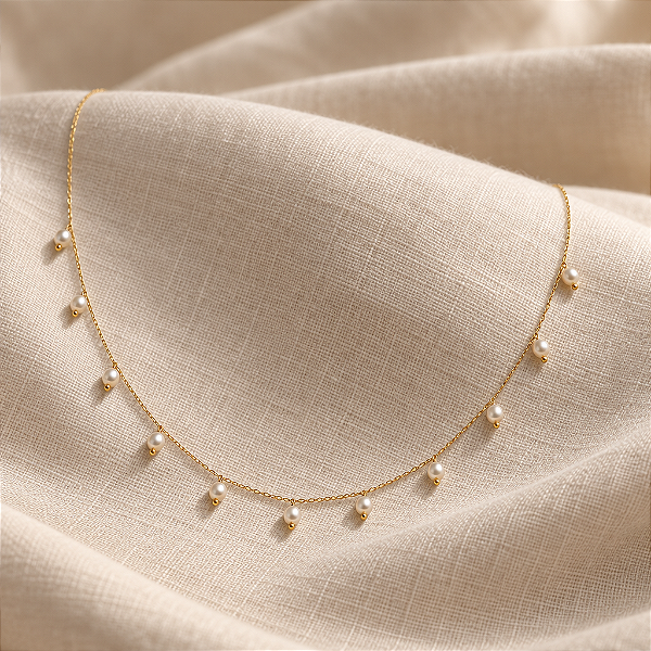 Colar Ouro 18k com Pérolas Pendentes