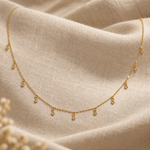 Colar Ouro 18k com Pedras 2,5mm Pendentes