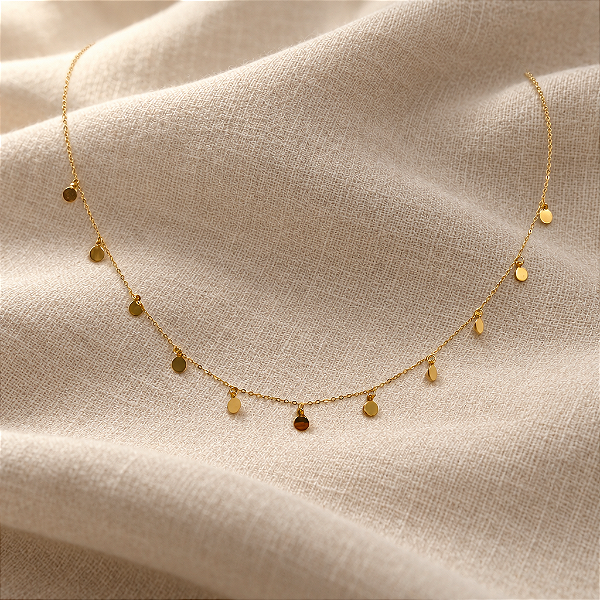 Colar Ouro 18k com Medalhas Redondas Pendentes