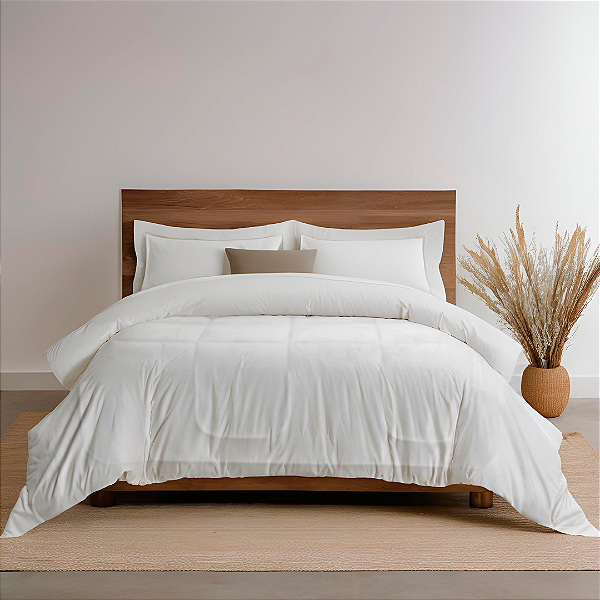 Kit Edredom 6 Peças Casal Queen Aconchego  2,40 X 2,20 Metros Matelado Branco Casa Dona
