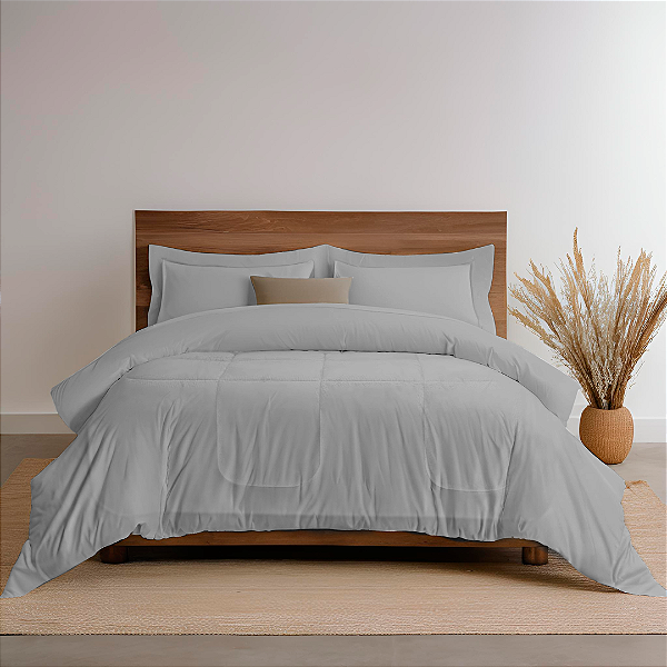 Kit Edredom 5 Peças Casal Queen Aconchego 2,40 X 2,20 Metros Matelado Cinza Casa Dona