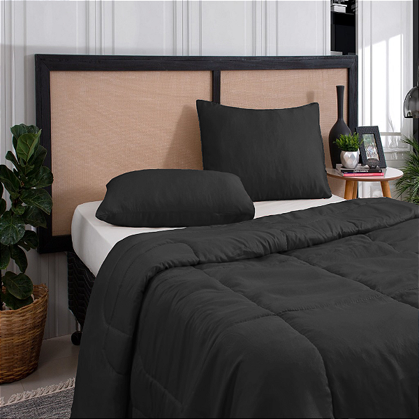 Edredom Quality Queen 2,40 x 2,20 Metros Matelado Preto Casa Dona