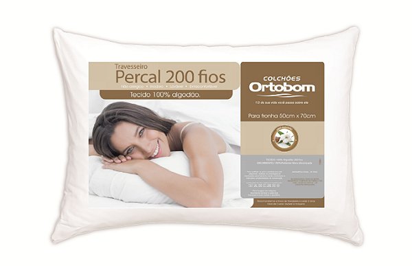 Travesseiro Super Percal 200 Fios Ortobom Fibra Siliconada 70 x 50 Centímetros