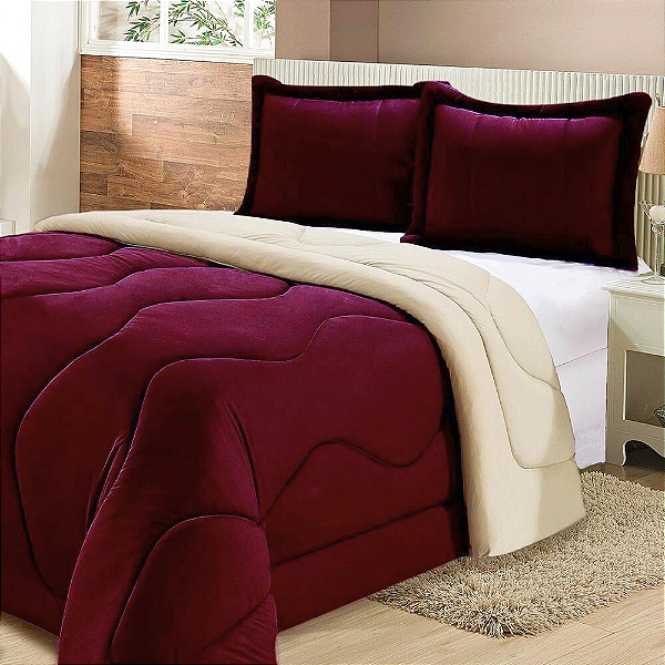 Kit Edredom 3 Peças Gabriela Casal Queen Malha 2,40 X 2,20 Matelado Vinho e Avelã Casa Dona