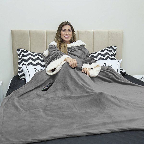 Kit com 2 Cobertores com Mangas Cinza Casa Dona - Casa Dona