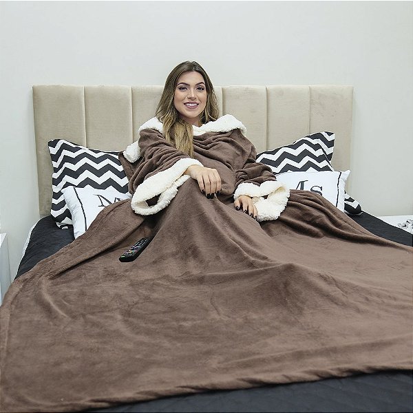 Kit com 2 Cobertores com Mangas Marrom Casa Dona ( 2 unidades da mesma cor  ) - Casa Dona
