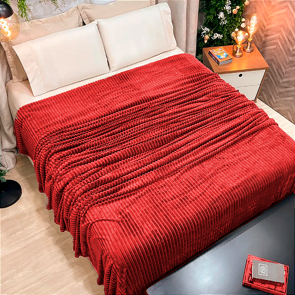 Cobertor Manta Casal Luster 2,00x1,80 Canelada Macio Vermelho