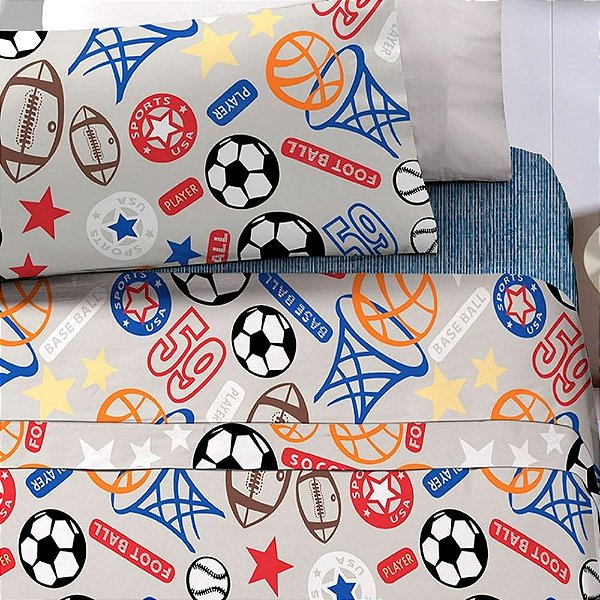 Jogo de Cama Solteiro Infantil 3 Peças Lençol com Elástico Futebol