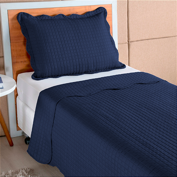 Cobre Leito Colcha Mosaico Azul Marinho 2 Peças Micro Percal 150 Fios Matelado Solteiro 1,60 x 2,40 Metros