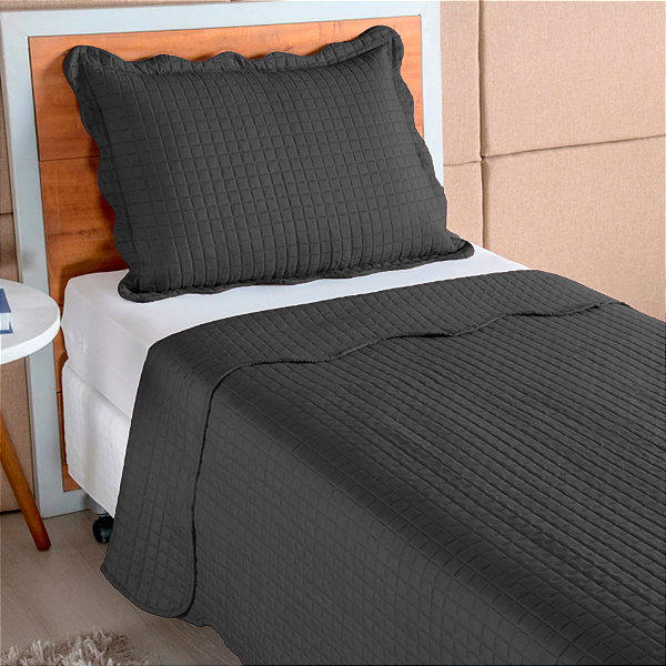 Cobre Leito Colcha Mosaico Cinza 2 Peças Micro Percal 150 Fios Matelado Solteiro 1,60 x 2,40 Metros