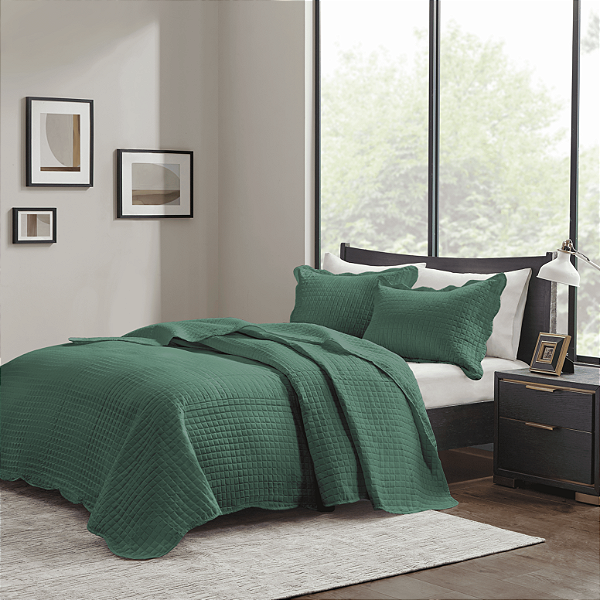 Cobre Leito Colcha Mosaico Verde 3 Peças Micro Percal 150 Fios Matelado King 2,60 x 2,80 Metros