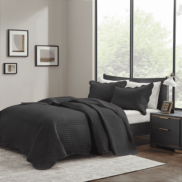 Cobre Leito Colcha Mosaico Cinza 3 Peças Micro Percal 150 Fios Matelado King 2,60 x 2,80 Metros