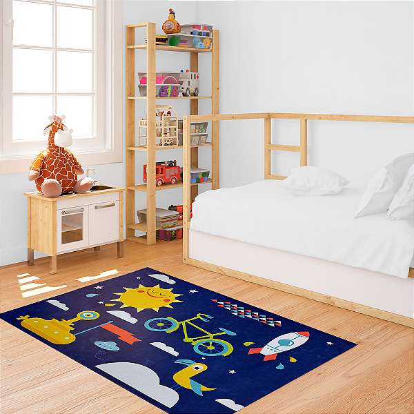 Tapete Infantil de Atividades para Quarto 100cm x 140cm Antiderrapante Bicicleta
