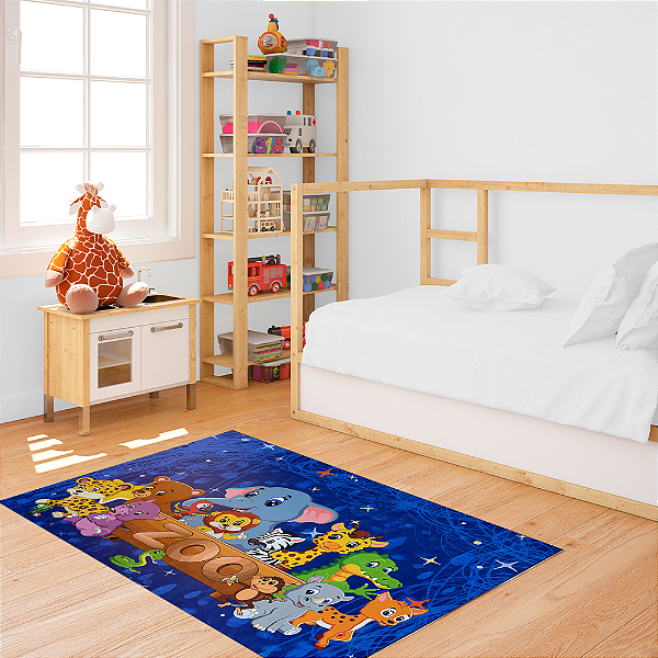 Tapete Infantil de Atividades para Quarto 100cm x 140cm Antiderrapante Zoo