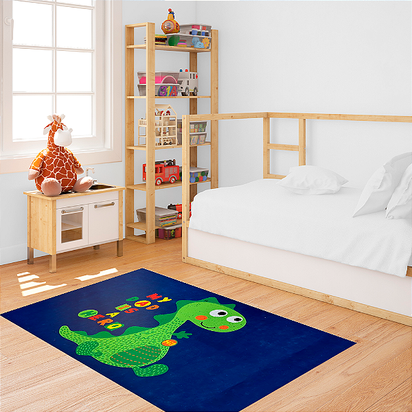 Tapete Infantil de Atividades para Quarto 100cm x 140cm Antiderrapante Dinossauro
