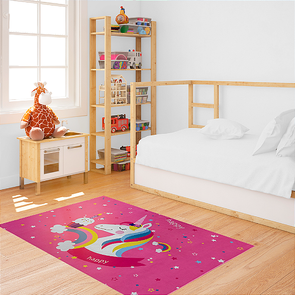 Tapete Infantil de Atividades para Quarto 100cm x 140cm Antiderrapante Unicornio