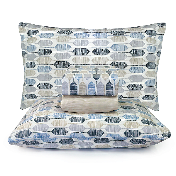 Jogo de Cama Lençol Casal Percal 200 fios Estampado Losango Microtec 04 Peças Toque Macio