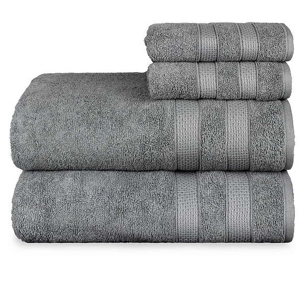 Jogo Toalhas de Banho e Rosto Comfort 100% Algodão 423g/m² Toque Suave e Absorvente Cinza
