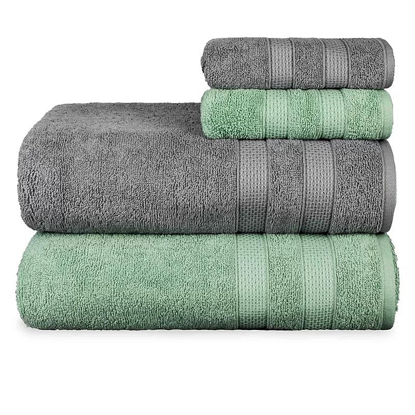 Jogo Toalhas de Banho e Rosto Comfort 100% Algodão 423g/m² Toque Suave e Absorvente Cinza e Verde