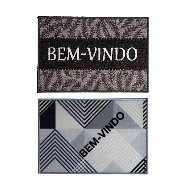 Kit 2 Tapetes Capacho Antiderrapante Porta Entrada 40x60 Cm Bem Vindo Emborrachado Marrom e Cinza