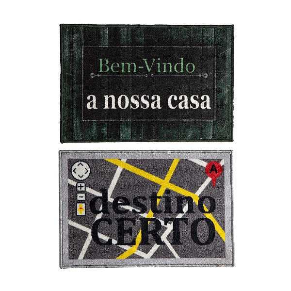 Kit 2 Tapetes Capacho Antiderrapante Porta Entrada 40x60 Cm Bem Vindo Emborrachado Verde e Cinza