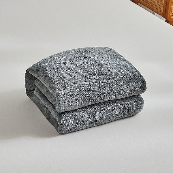 Manta Cobertor Casal Microfibra Fleece Toque Macio 180x200 Cm - Cinza Grafite