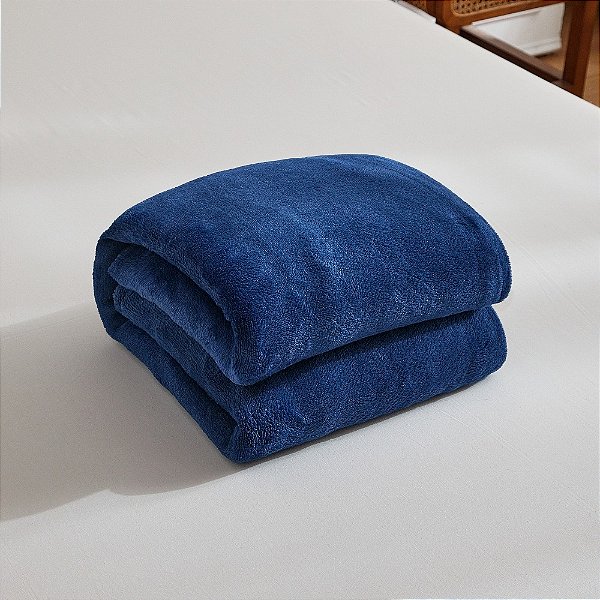 Manta Cobertor Casal Microfibra Fleece Toque Macio 180x200 Cm - Azul Marinho
