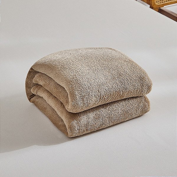 Manta Cobertor Casal Microfibra Fleece Toque Macio 180x200 Cm - Bege
