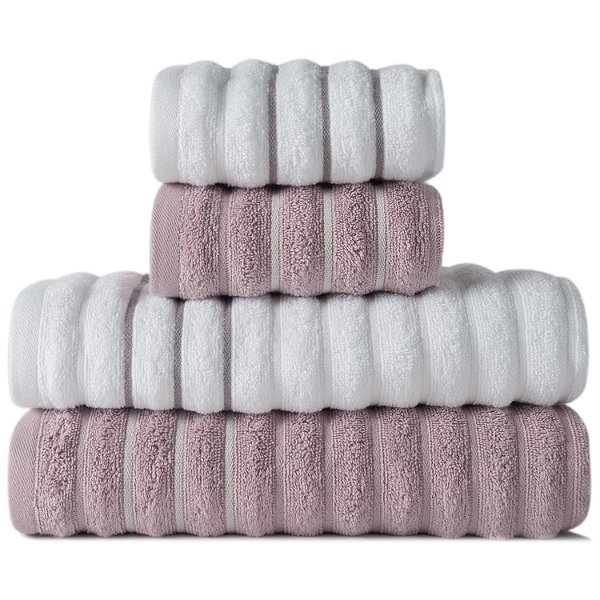 Jogo com 4 Toalhas Wave Premium 450g/m² 100% Algodão Banho e Rosto Rosa e Branco